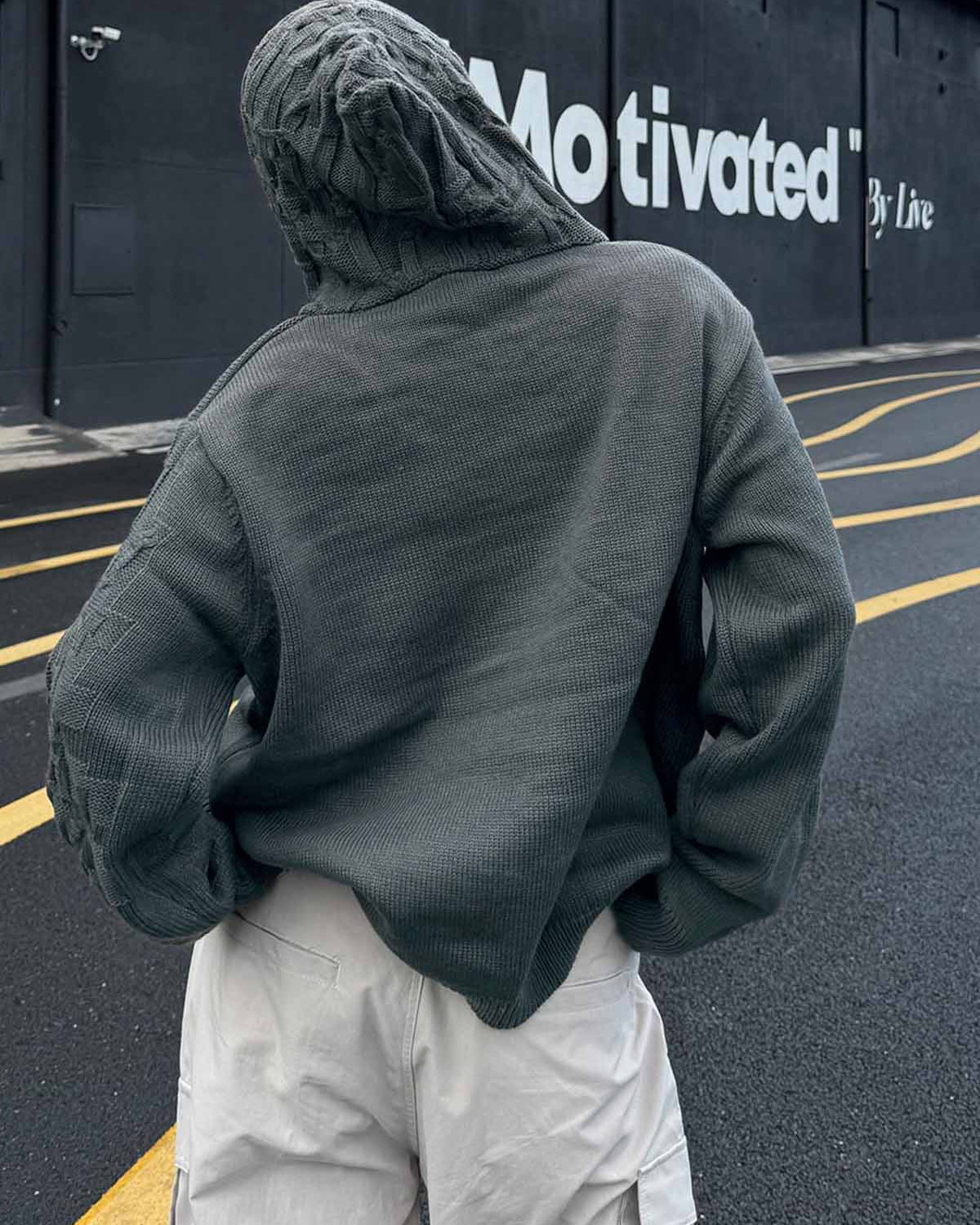 Asymmetric Knit Hooded Sweater-Hoodies-Grimstrike