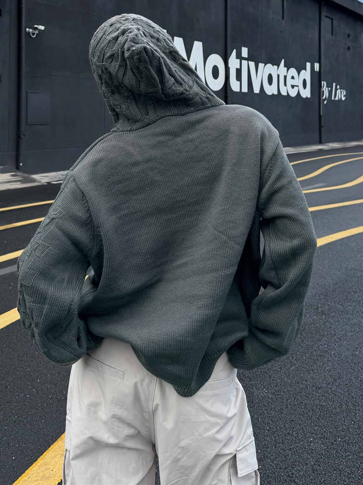 Asymmetric Knit Hooded Sweater-Hoodies-Grimstrike