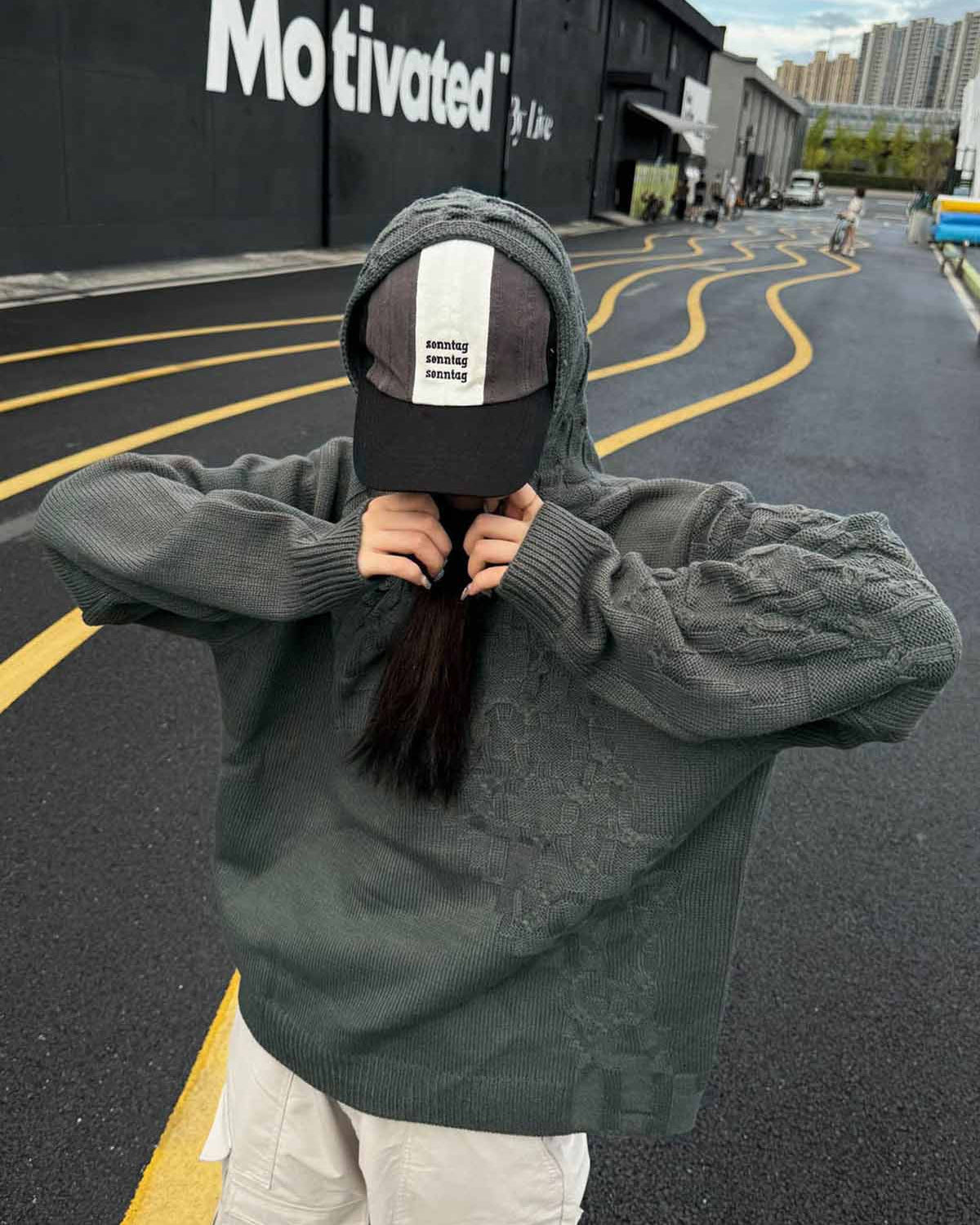 Asymmetric Knit Hooded Sweater-Hoodies-Grimstrike