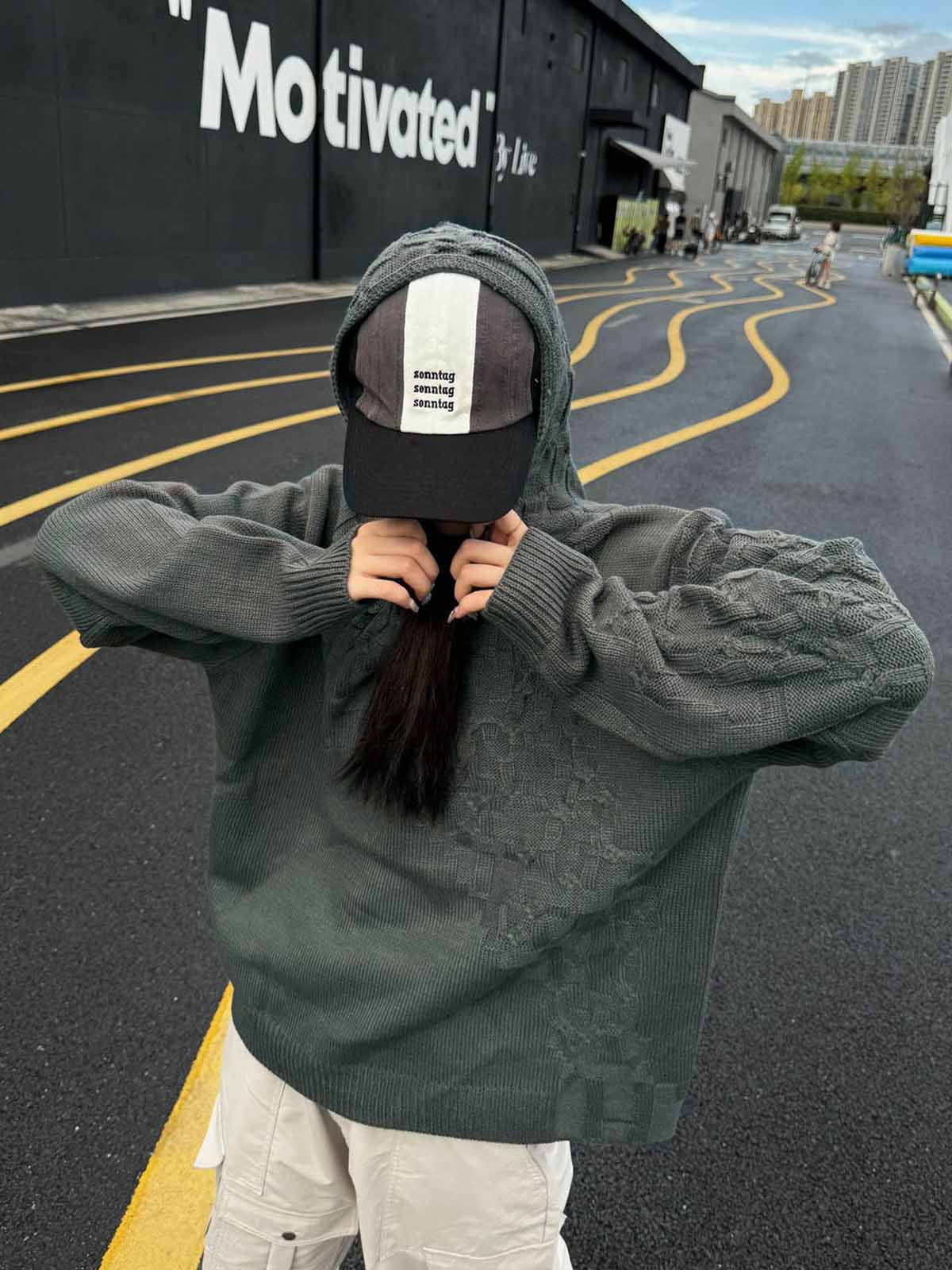 Asymmetric Knit Hooded Sweater-Hoodies-Grimstrike