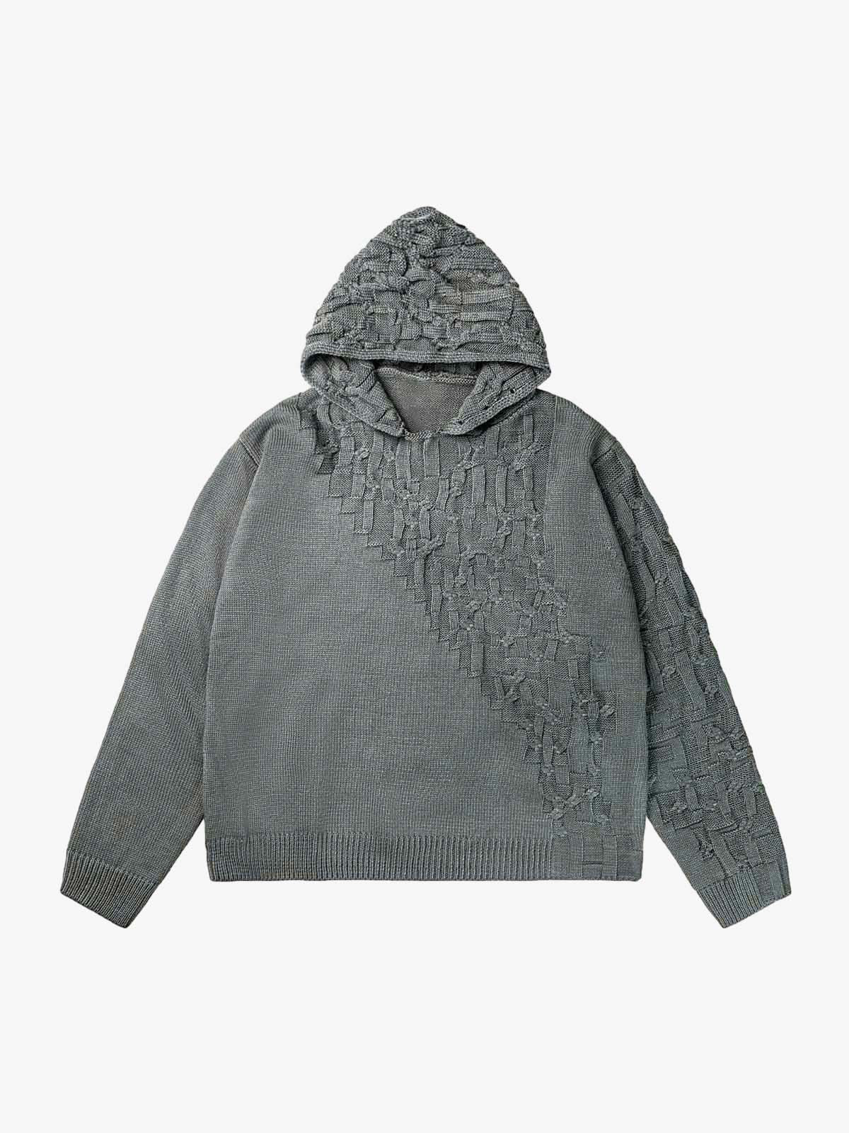 Asymmetric Knit Hooded Sweater-Hoodies-Grimstrike