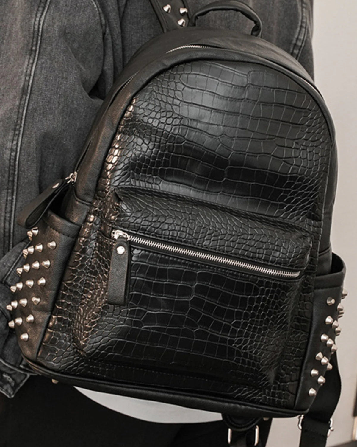 Croc Texture Studded Backpack-bags-Grimstrike