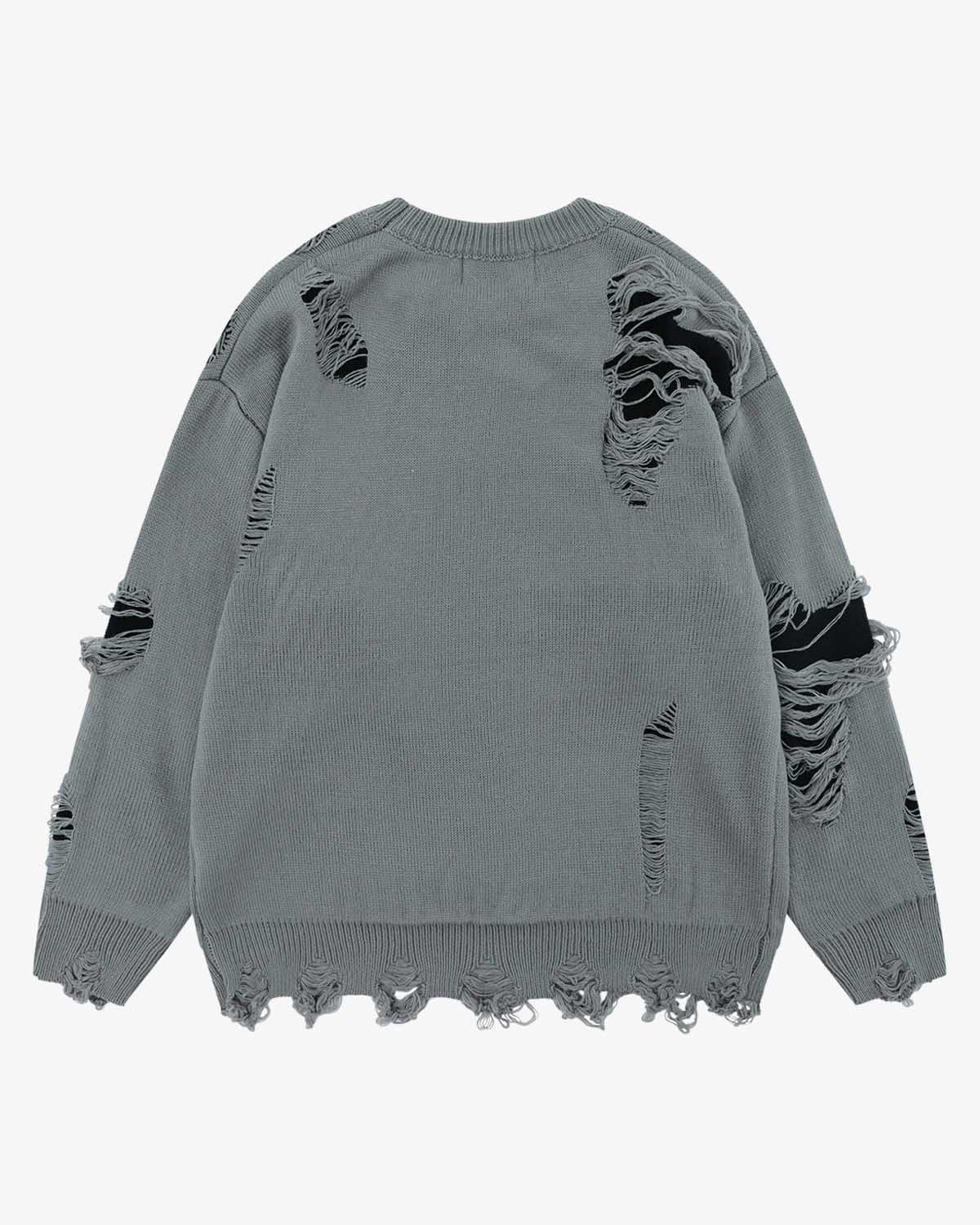 Distressed Letter Jacquard Knit Sweater-sweater-Grimstrike