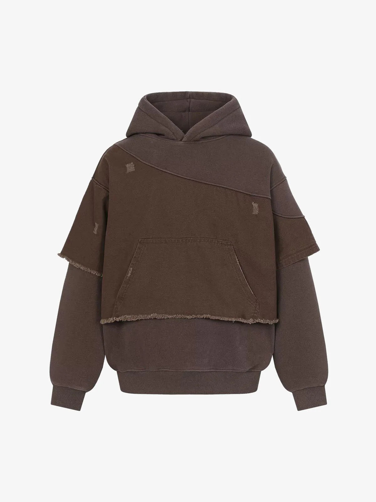 Distressed Patchwork Raw-Hem Hoodie-Hoodies-Grimstrike