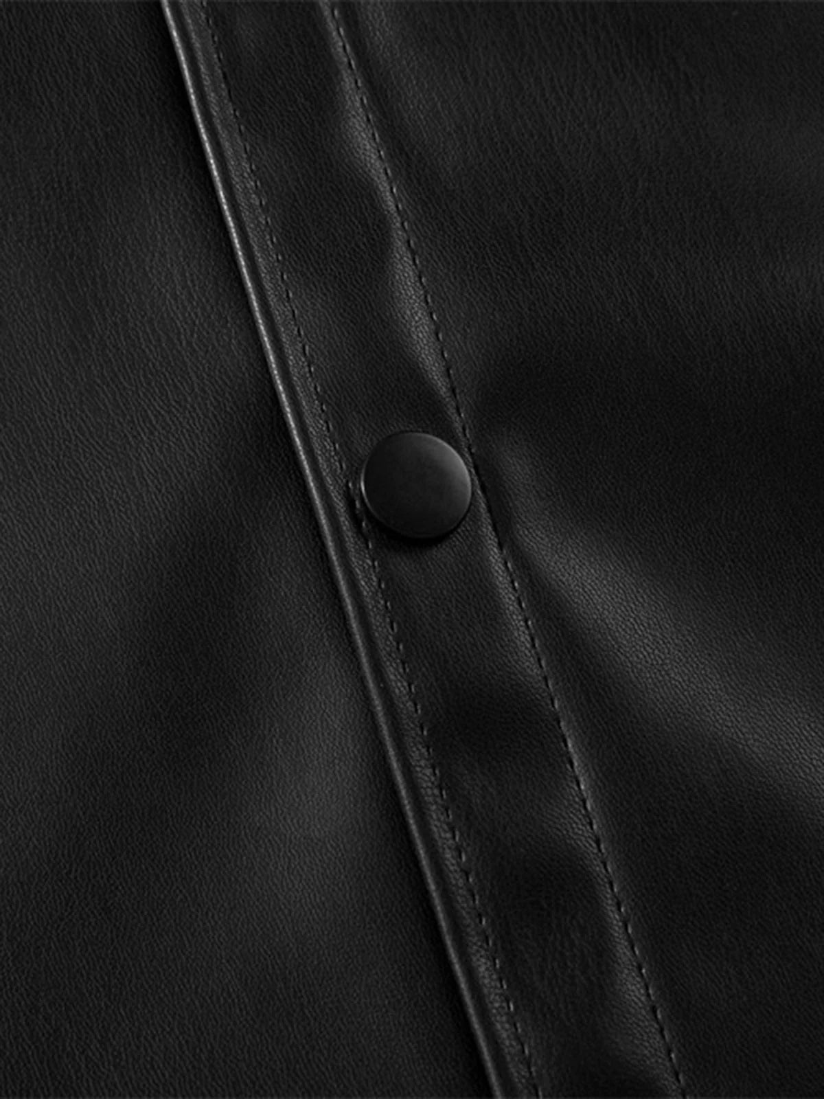 Letter Print Faux Leather Shirt-Shirts-Grimstrike