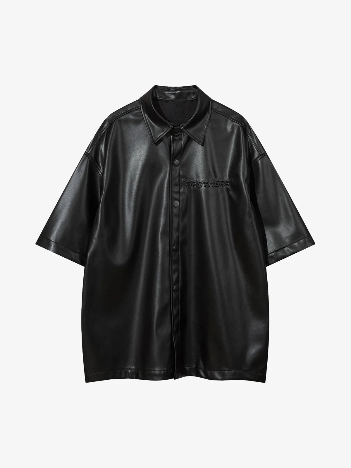 Letter Print Faux Leather Shirt-Shirts-Grimstrike