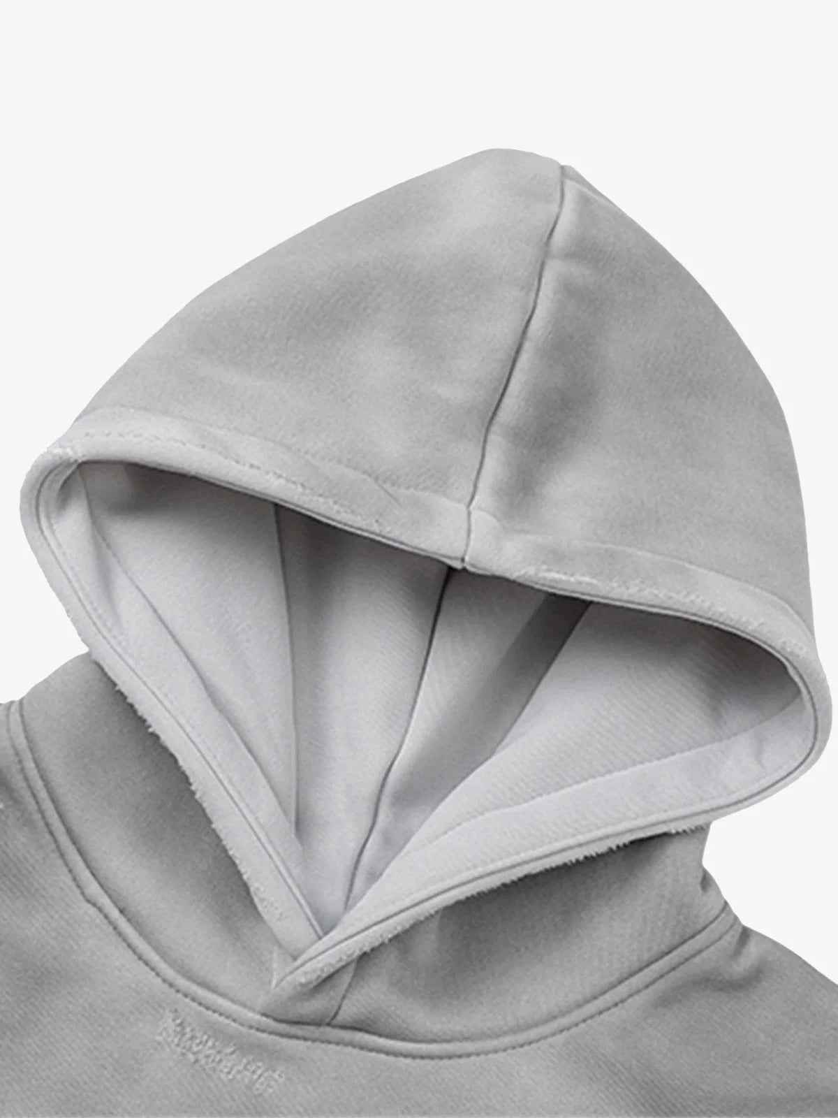 Close-up of the Racing Graphic Distressed Streetwear Hoodie's hood, highlighting double-layered fabric and stitching, embodying a bold, motorsport-inspired street style.