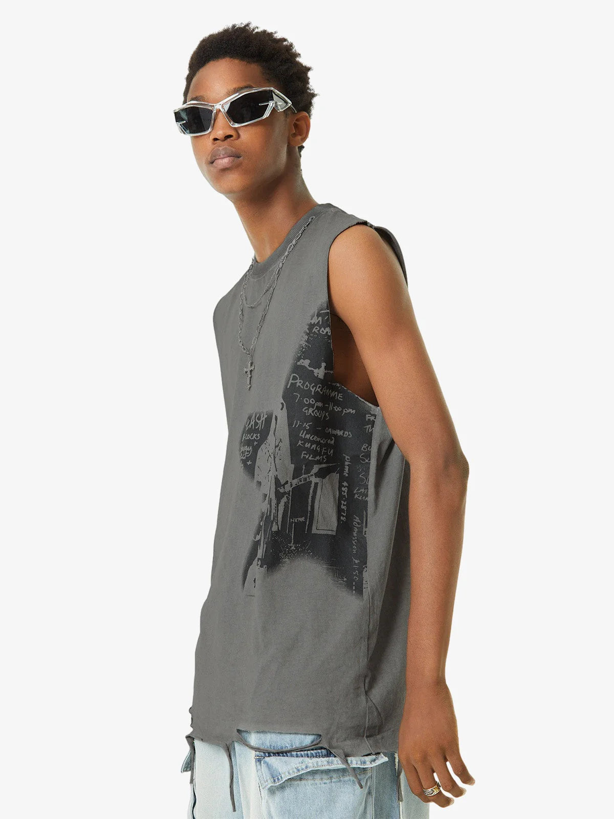 Star Print Vintage Sleeveless Tank Top-tanktop-Grimstrike