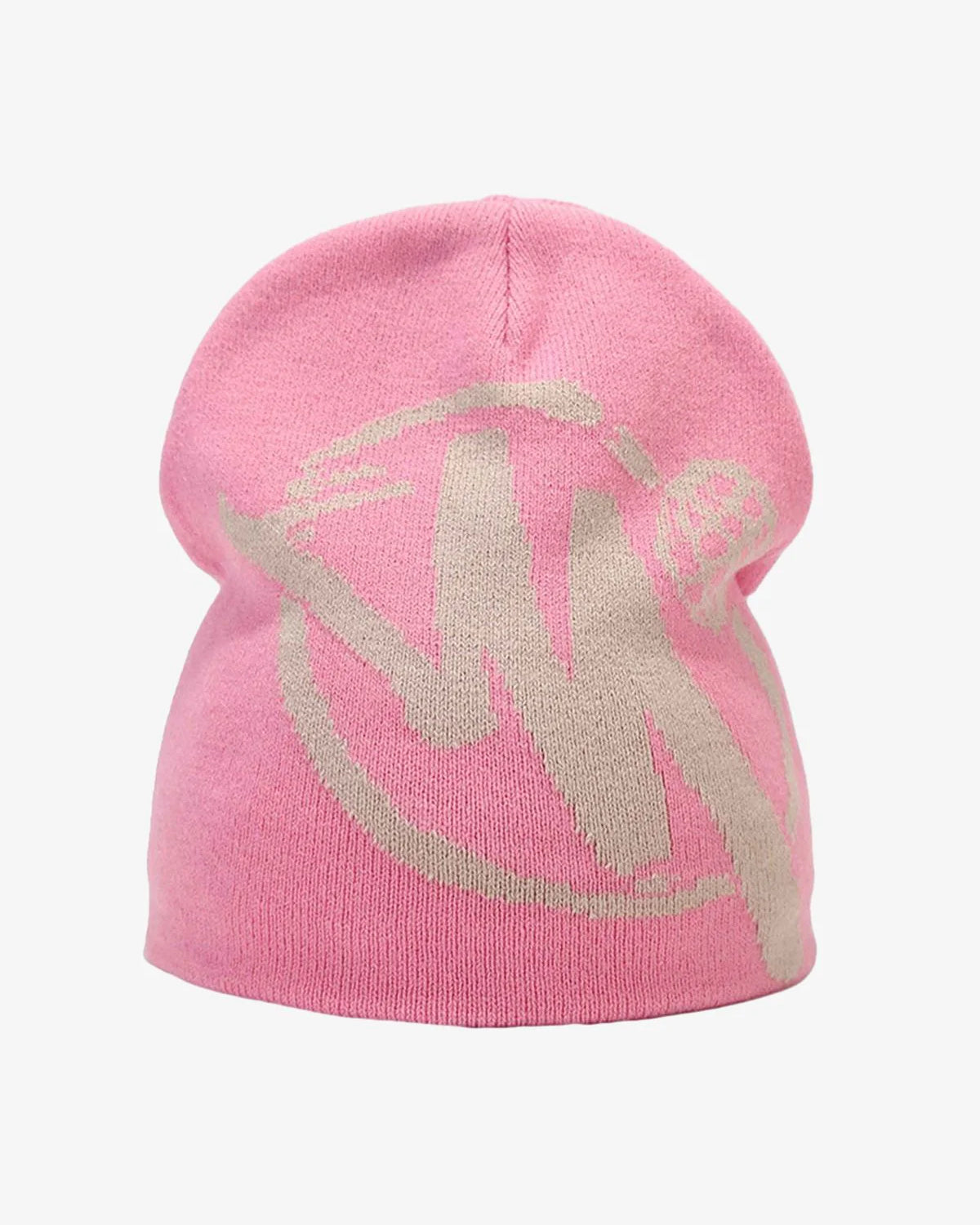 Streetwear Knit Hat with a soft knitted build, featuring a slouch-style silhouette and large abstract graphic, ideal for bold streetwear and hip-hop fashion.