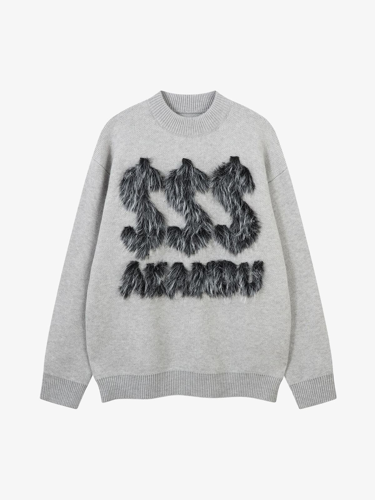 Textured Fuzzy Letter Knit Sweater-sweater-Grimstrike