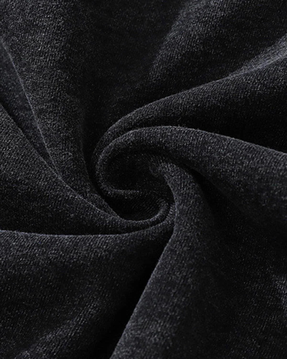 Vintage Doberman Graphic Streetwear Hoodie, showcasing its dark, textured fabric in a spiral, highlighting the bold, oversized front graphic and relaxed fit.