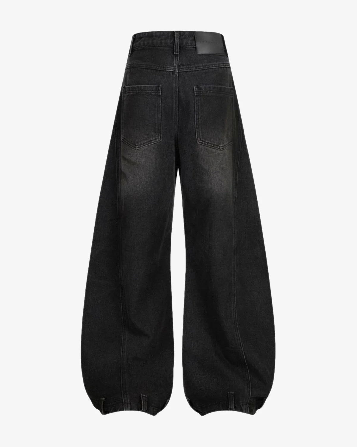 Vintage Washed Baggy Ripped Jeans, featuring oversized, wide-leg silhouette, high waist, elasticized cuffs, and distressed details for a grunge streetwear look.