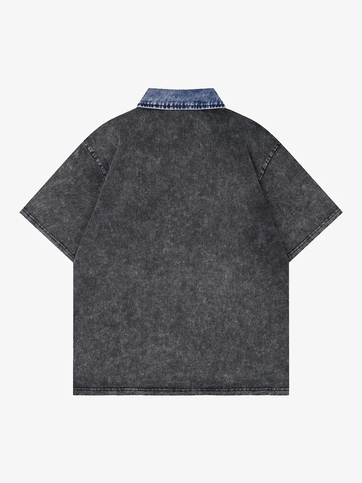 Washed Distressed Embroidered Denim Polo Shirt-Shirts-Grimstrike