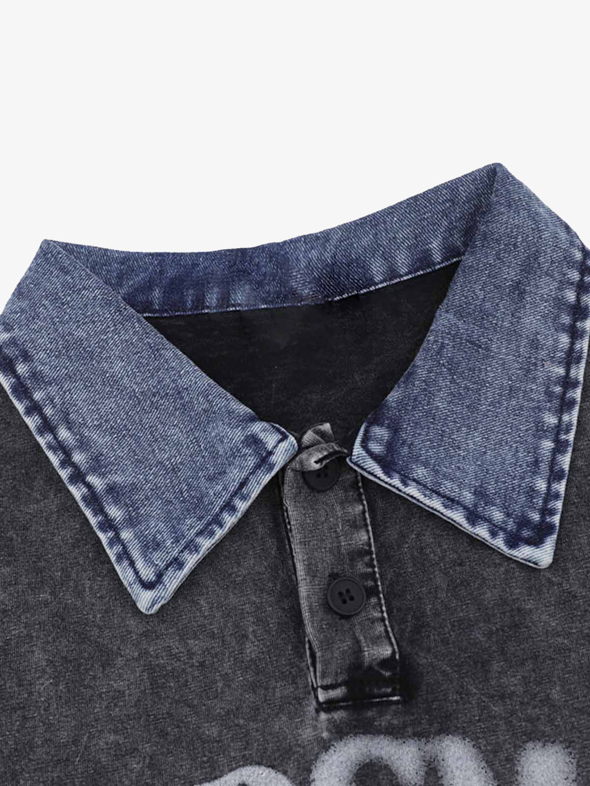 Washed Distressed Embroidered Denim Polo Shirt-Shirts-Grimstrike