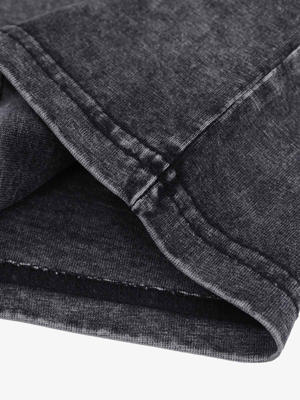 Washed Distressed Embroidered Denim Polo Shirt-Shirts-Grimstrike