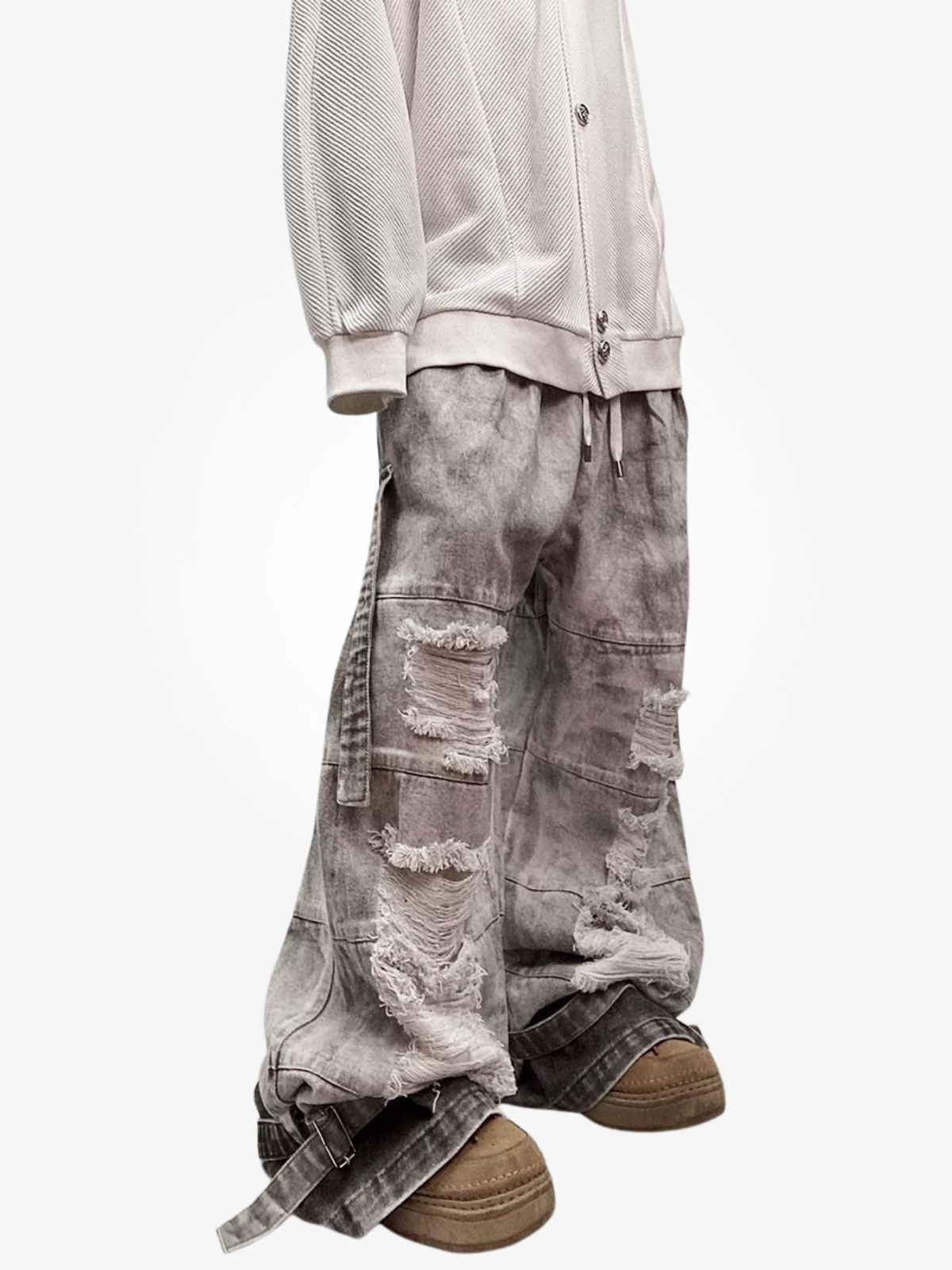 Washed Distressed Wide-Leg Jeans-Jeans-Grimstrike