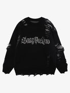 Distressed Letter Jacquard Knit Sweater-sweater-Grimstrike