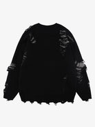 Distressed Letter Jacquard Knit Sweater-sweater-Grimstrike
