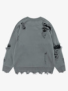 Distressed Letter Jacquard Knit Sweater-sweater-Grimstrike