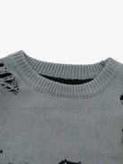 Distressed Letter Jacquard Knit Sweater-sweater-Grimstrike