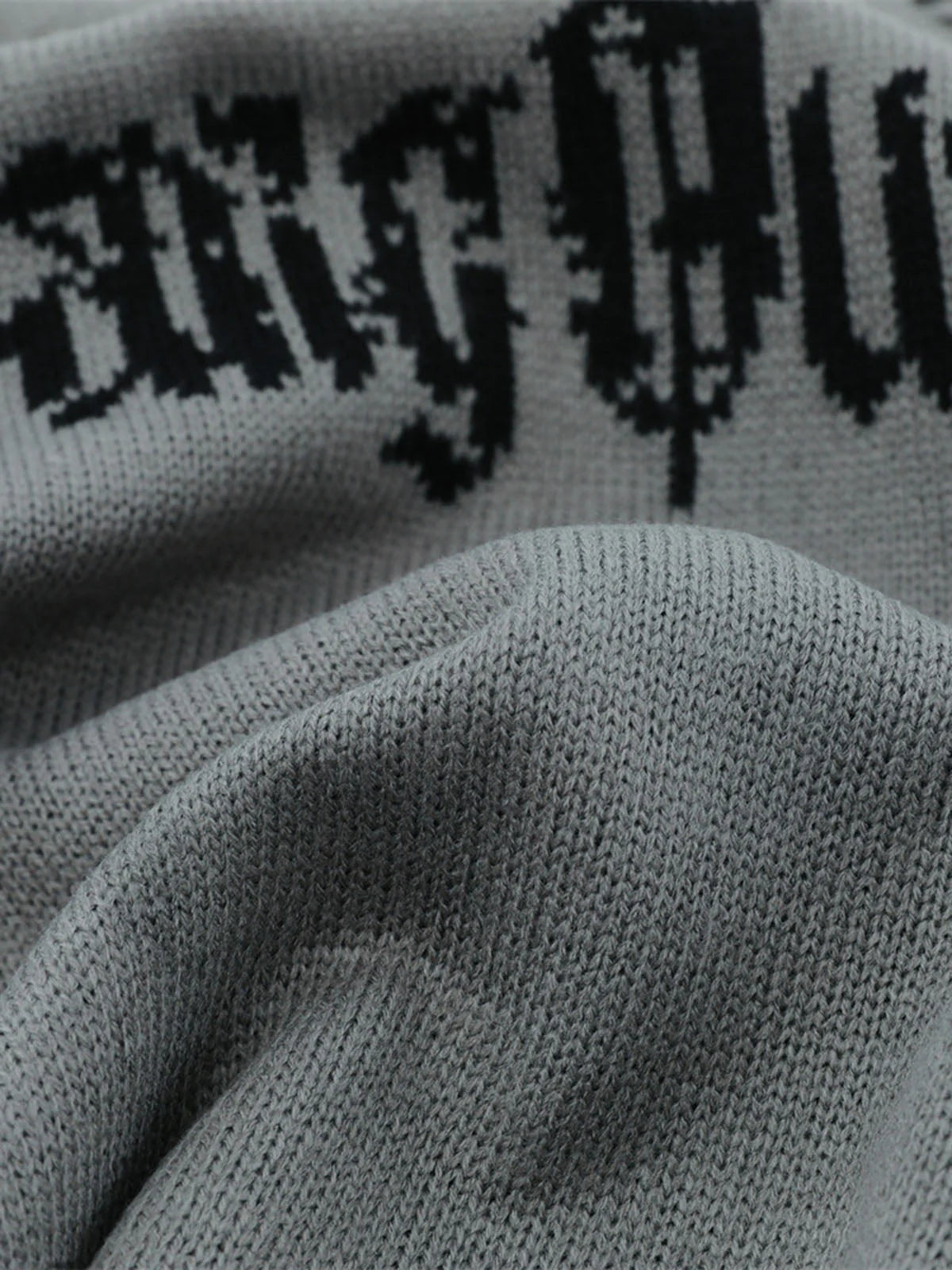 Distressed Letter Jacquard Knit Sweater-sweater-Grimstrike