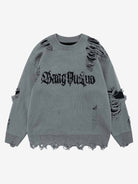 Distressed Letter Jacquard Knit Sweater-sweater-Grimstrike