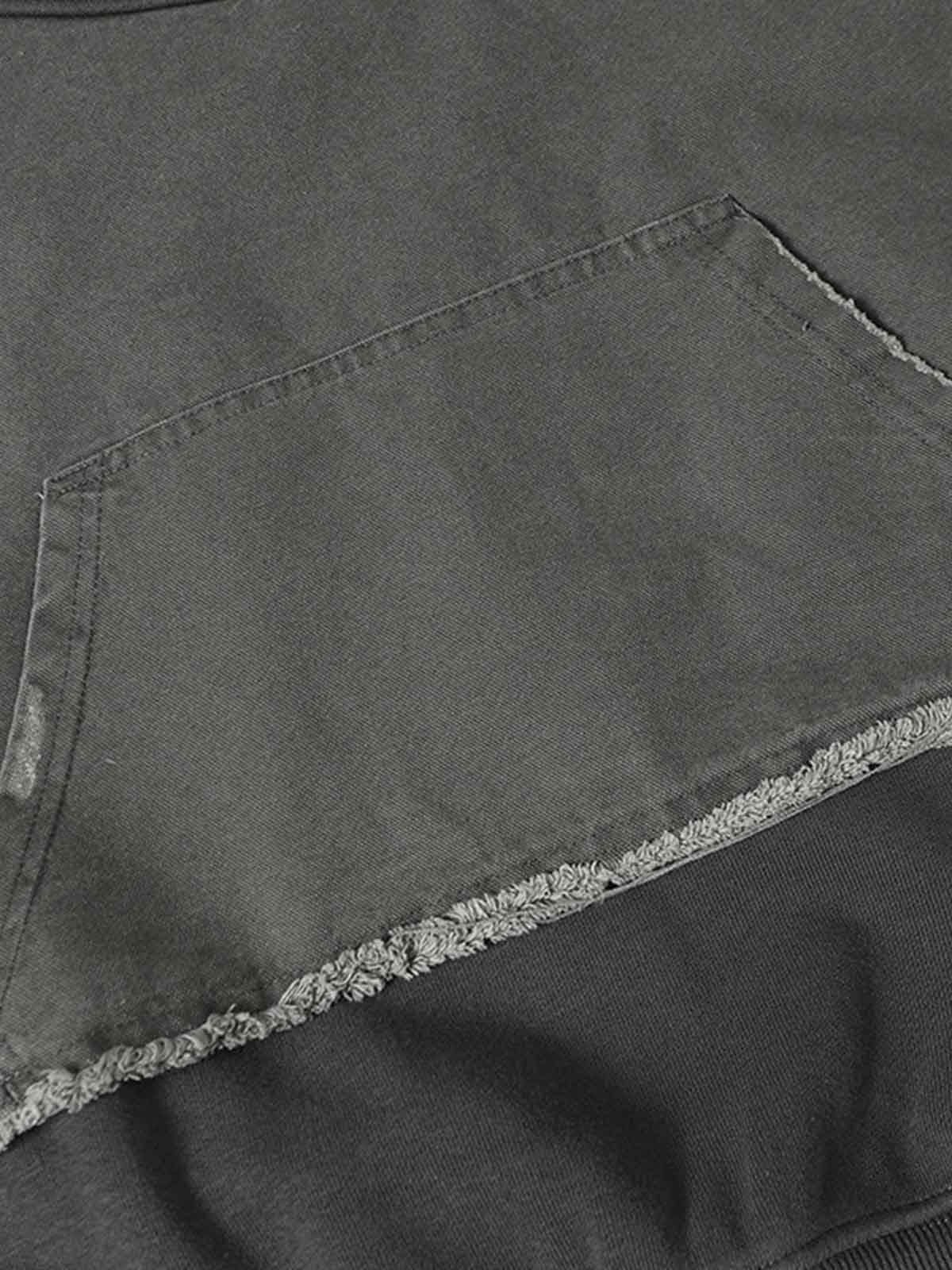 Distressed Patchwork Raw-Hem Hoodie-Hoodies-Grimstrike