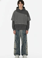 Distressed Patchwork Raw-Hem Hoodie-Hoodies-Grimstrike