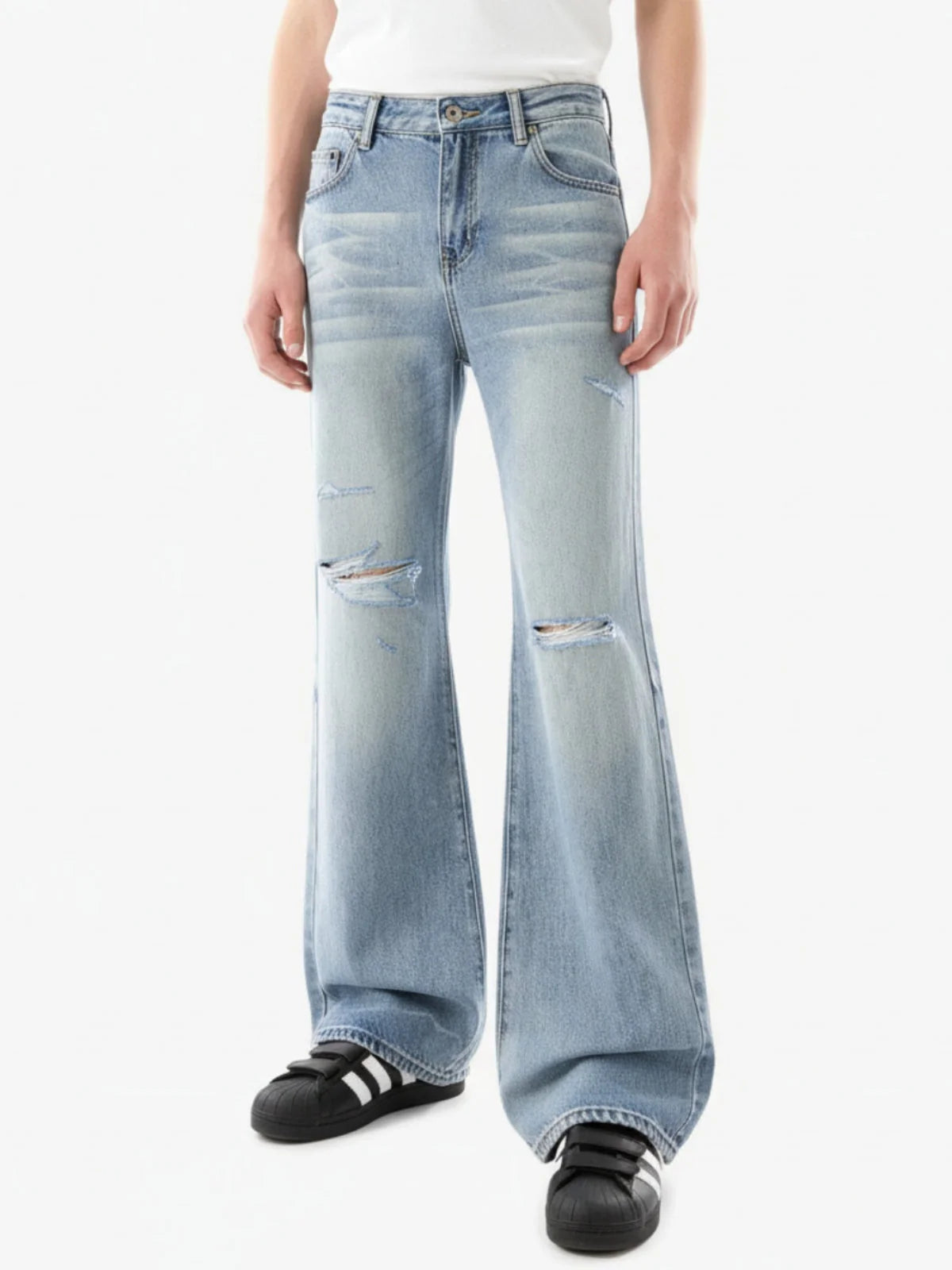 Hip-Hop Washed Distressed Denim Jeans-Jeans-Grimstrike