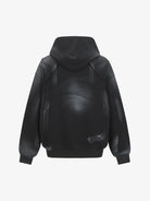 Ink Dyed Raw-Edge Streetwear Hoodie with a roomy hood, dropped shoulders, ribbed cuffs/hem, and pale-grey brushstroke effects for a bold, oversized streetwear look.