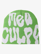 Bright green Letter Graphic Knit Hat with New Culture in bold white letters, offering a soft texture and stretch fit for stylish streetwear.