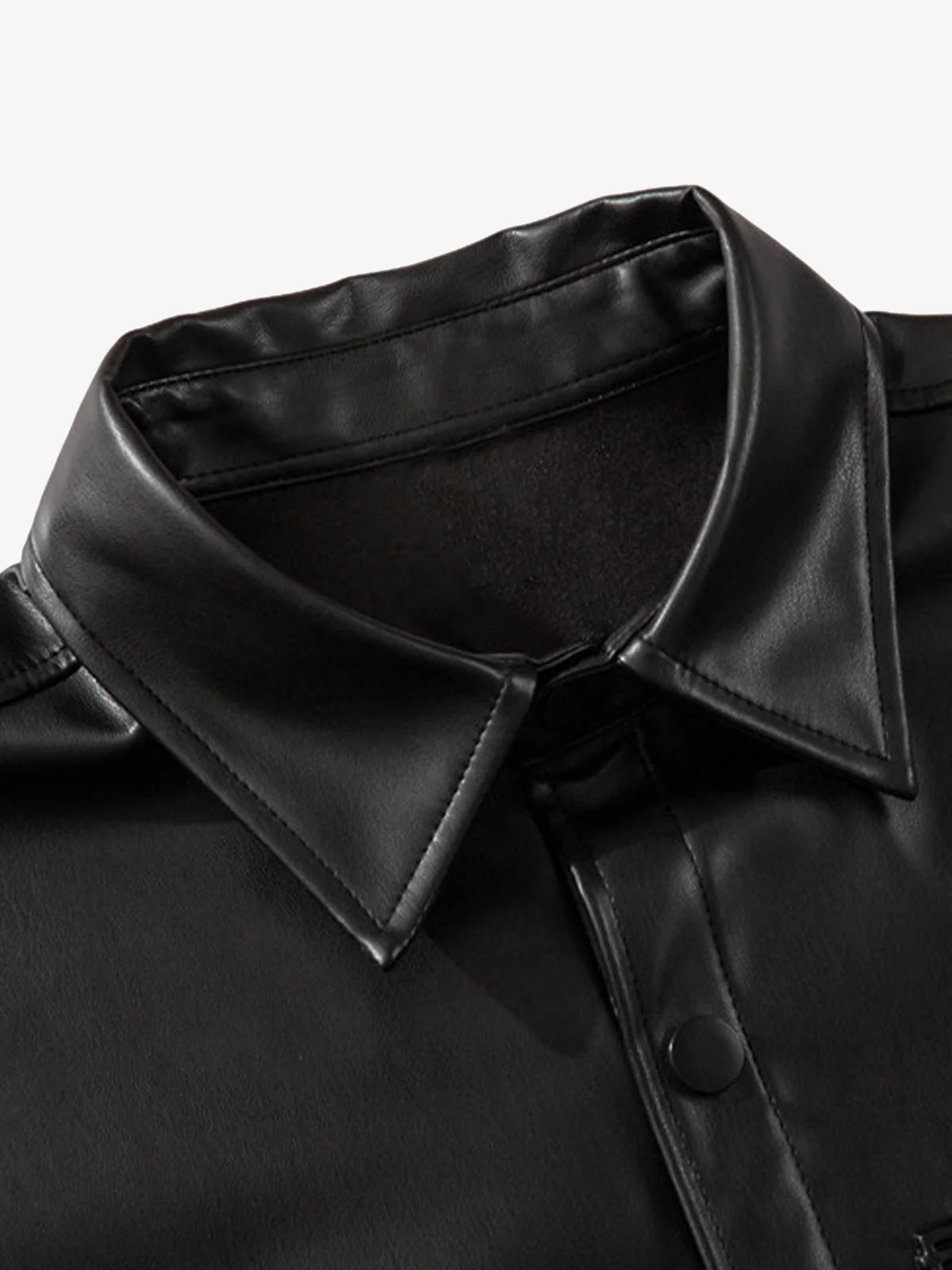 Letter Print Faux Leather Shirt-Shirts-Grimstrike