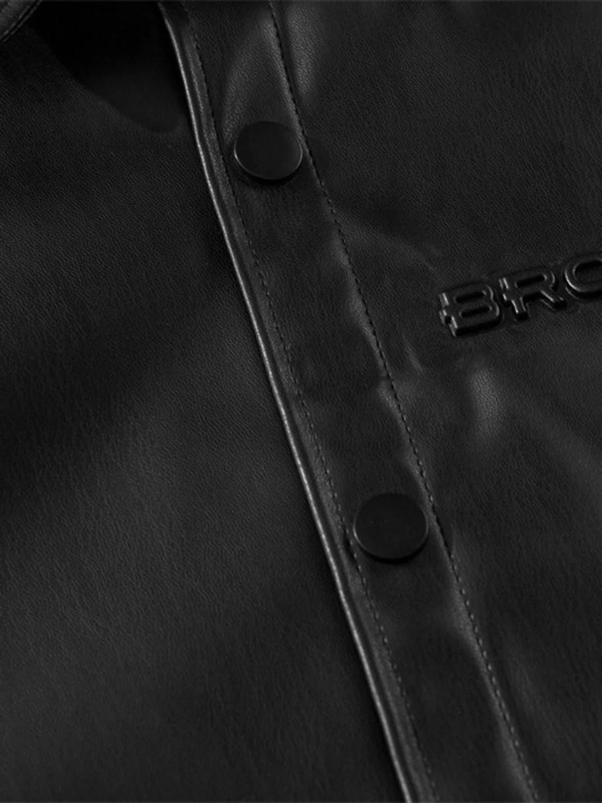 Letter Print Faux Leather Shirt-Shirts-Grimstrike