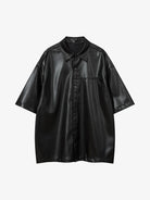 Letter Print Faux Leather Shirt-Shirts-Grimstrike