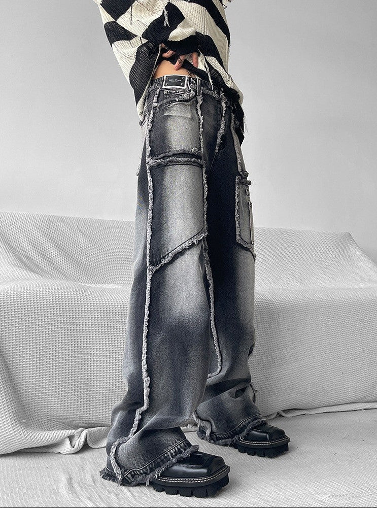 Panel Seam Wide-Leg Jeans-Jeans-Grimstrike