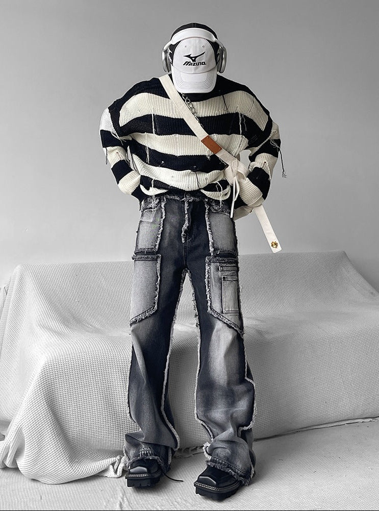 Panel Seam Wide-Leg Jeans-Jeans-Grimstrike