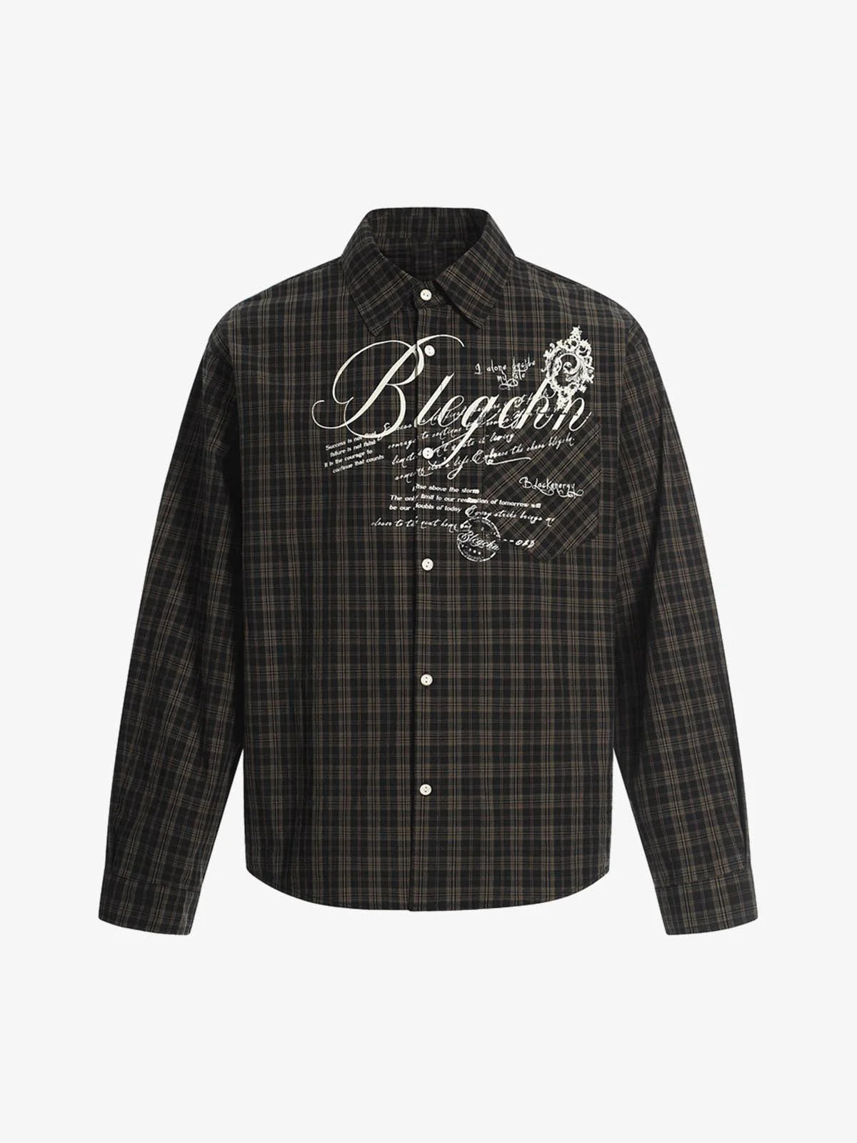Plaid Letter Print Long Sleeve Shirt-Shirts-Grimstrike