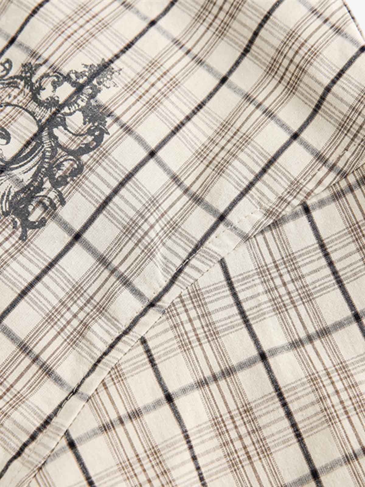 Plaid Letter Print Long Sleeve Shirt-Shirts-Grimstrike