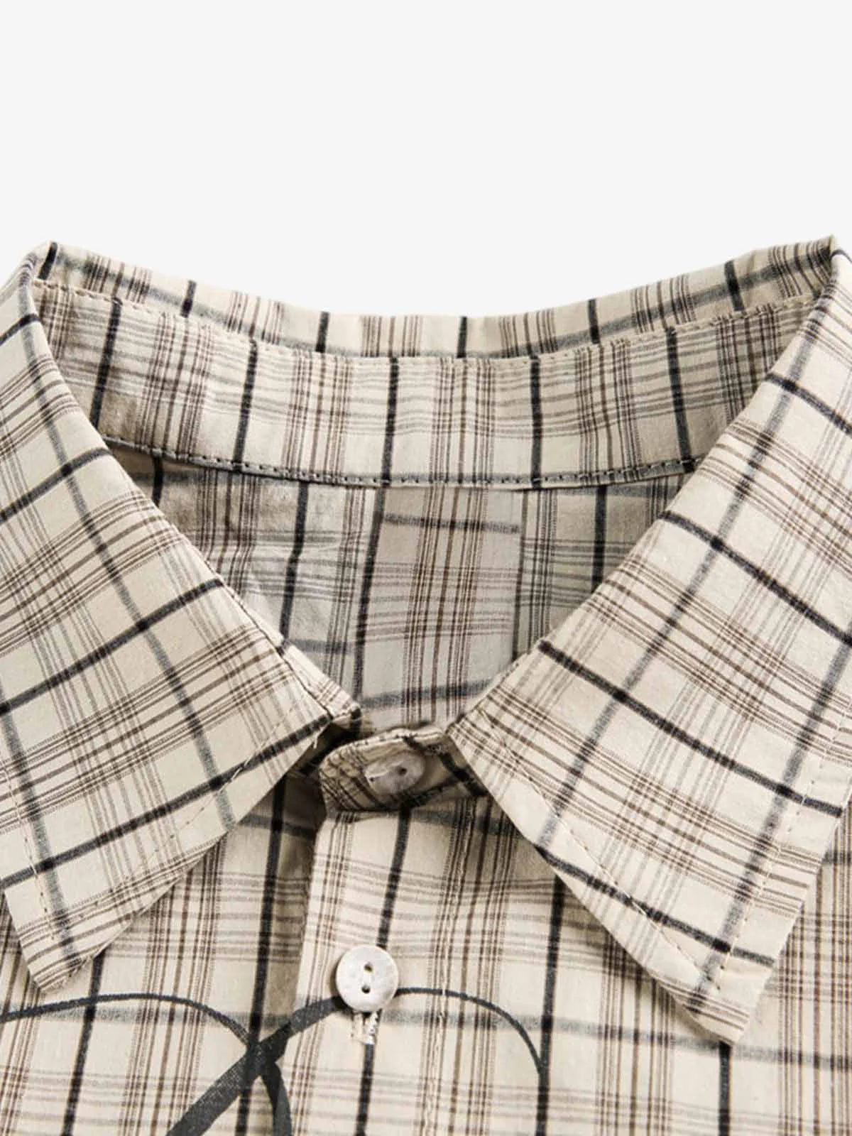 Plaid Letter Print Long Sleeve Shirt-Shirts-Grimstrike