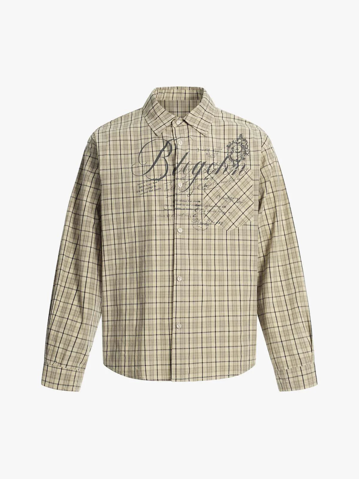 Plaid Letter Print Long Sleeve Shirt-Shirts-Grimstrike