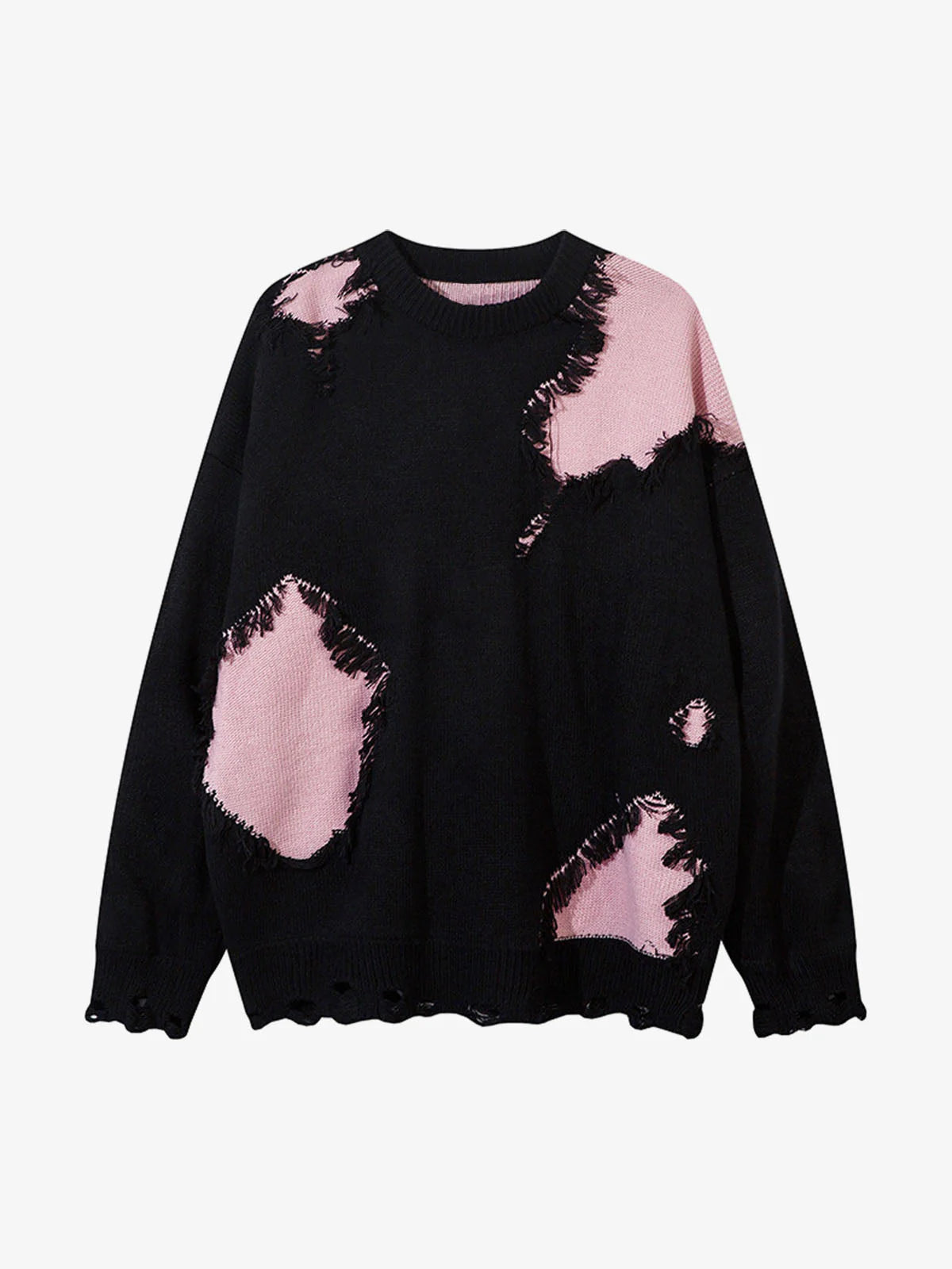 Raw Edge Fringed Knit Sweater-sweater-Grimstrike