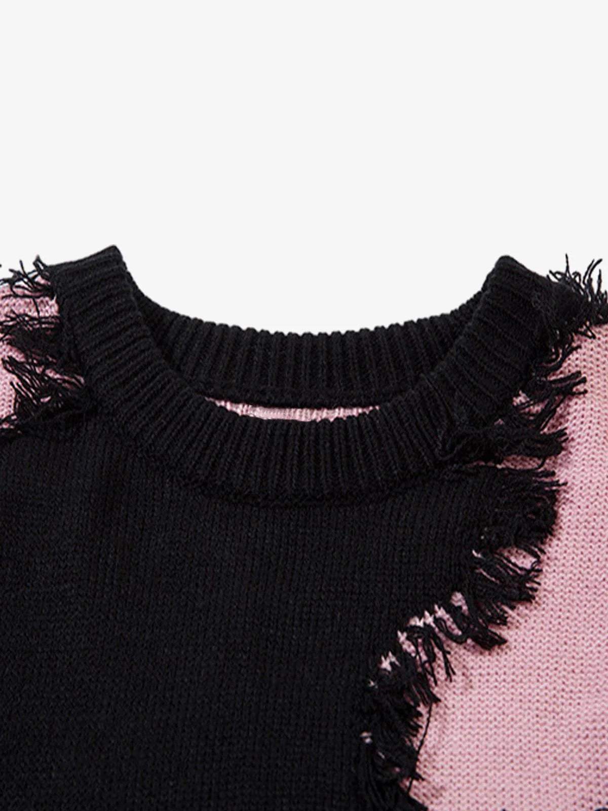 Raw Edge Fringed Knit Sweater-sweater-Grimstrike