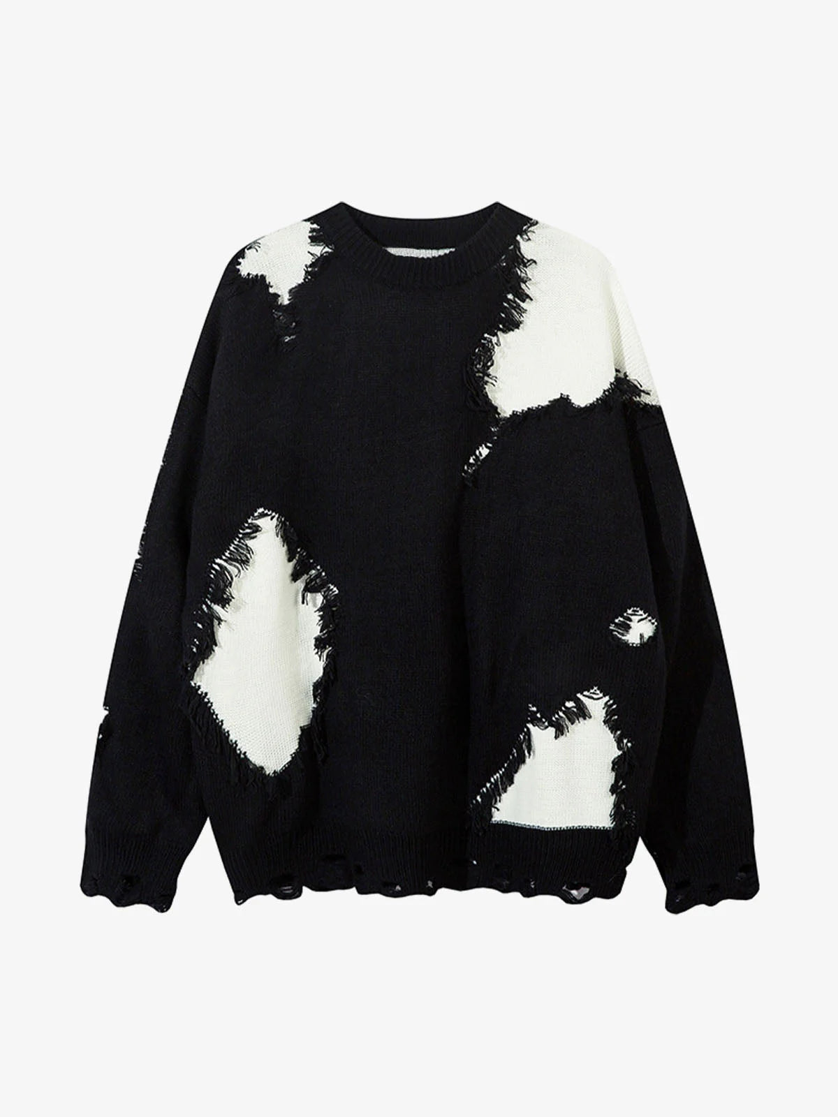 Raw Edge Fringed Knit Sweater-sweater-Grimstrike