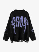 Ripped Tassel Letter Knit Sweater-sweater-Grimstrike