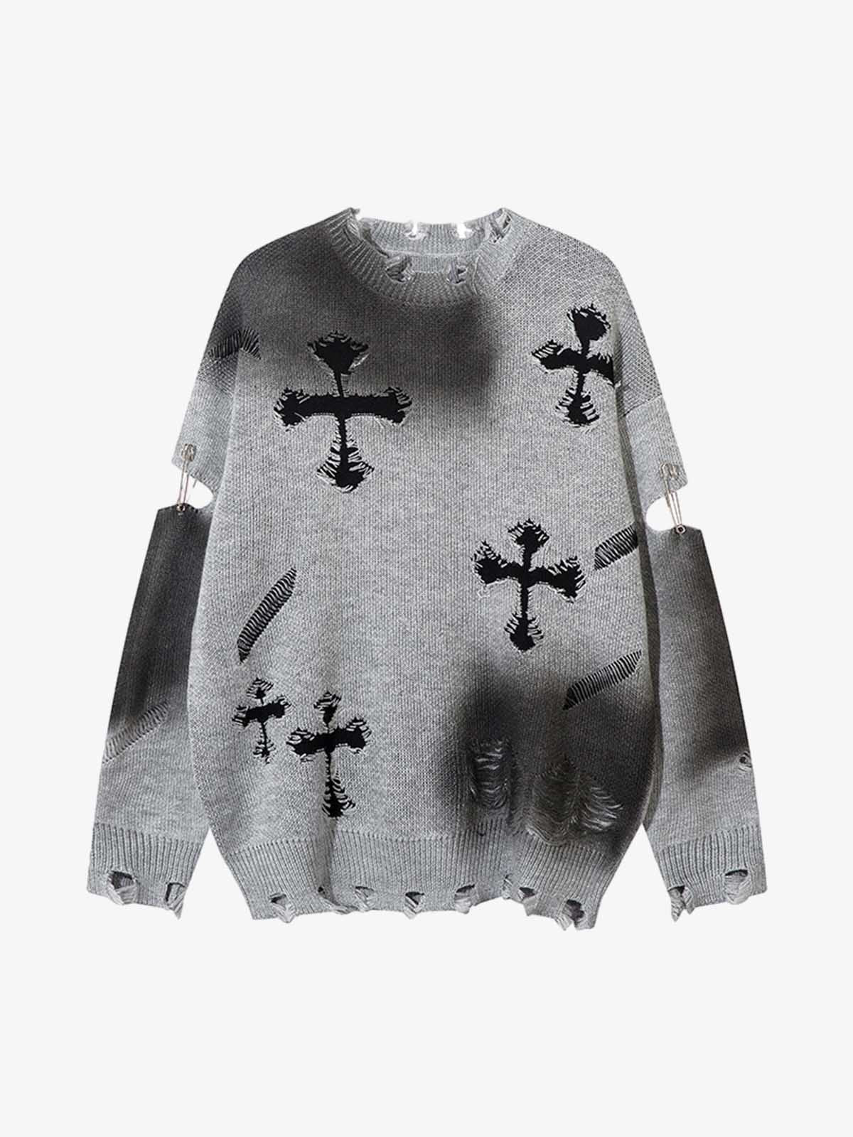 Spray Paint Cross Knit Sweater-sweater-Grimstrike