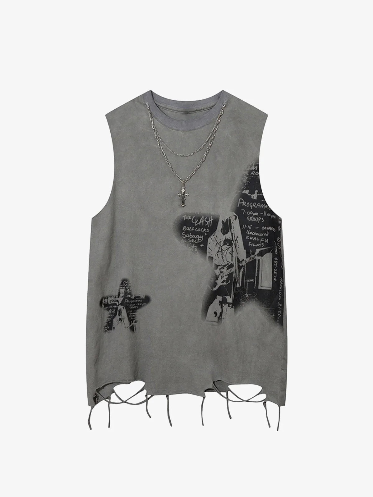 Star Print Vintage Sleeveless Tank Top-tanktop-Grimstrike
