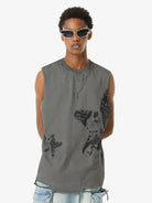 Star Print Vintage Sleeveless Tank Top-tanktop-Grimstrike