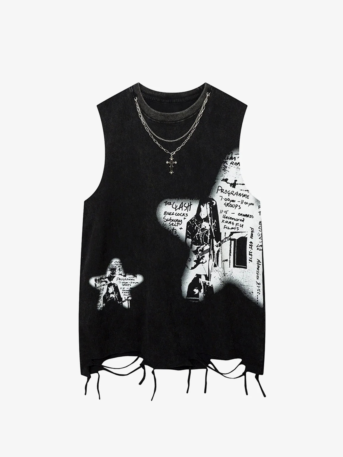 Star Print Vintage Sleeveless Tank Top-tanktop-Grimstrike