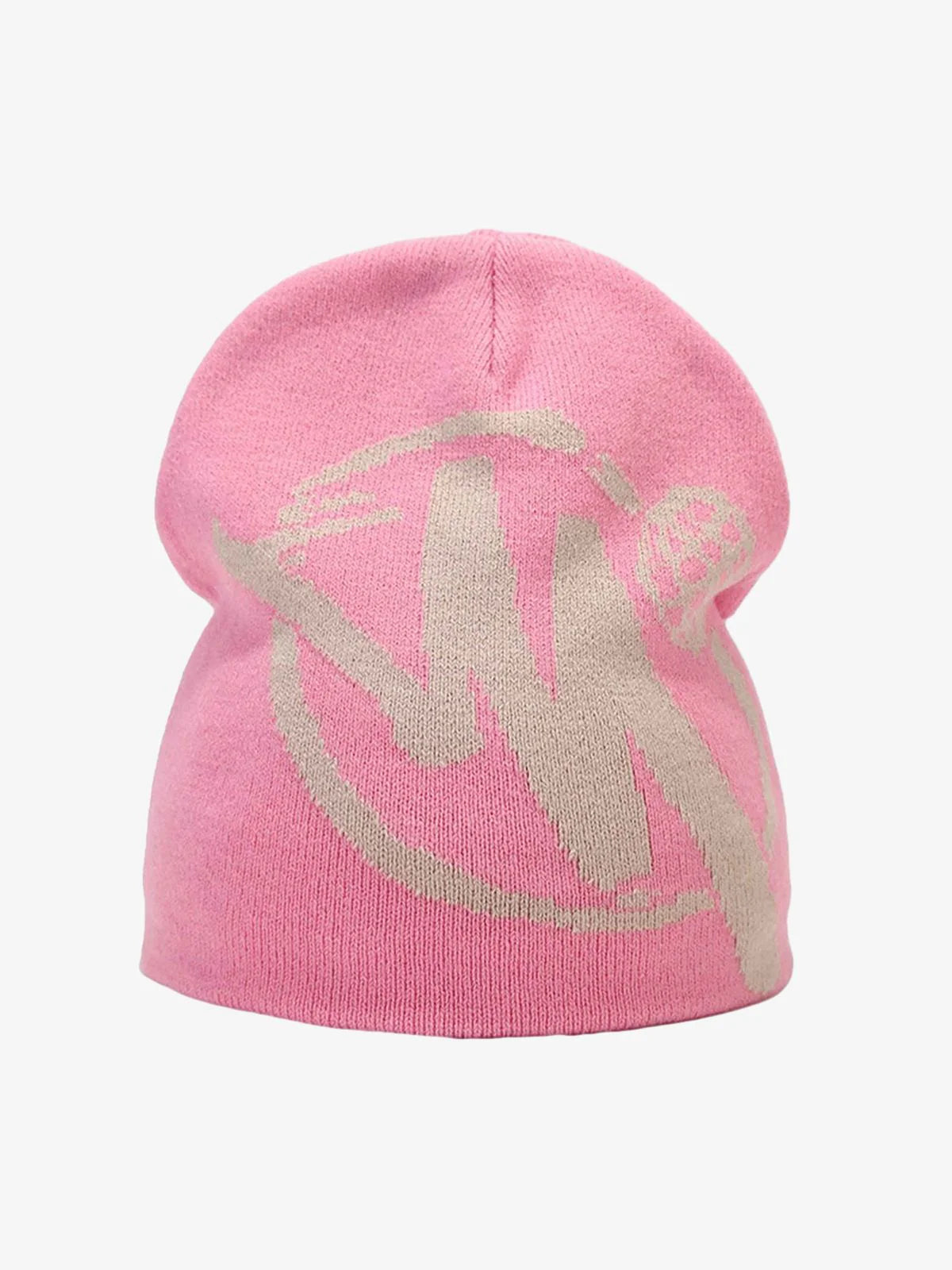 Streetwear Knit Hat with a soft knitted build, featuring a slouch-style silhouette and large abstract graphic, ideal for bold streetwear and hip-hop fashion.