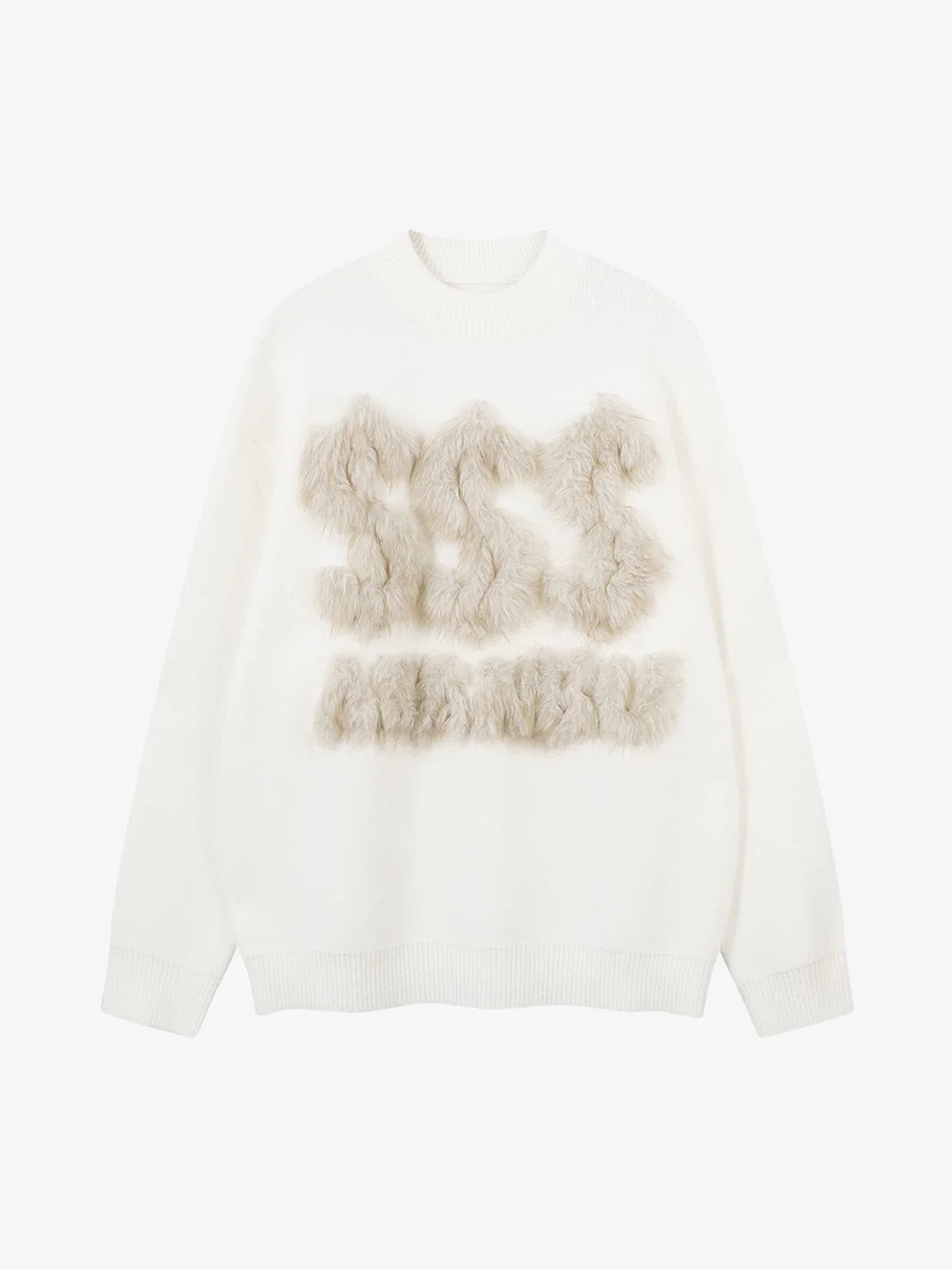 Textured Fuzzy Letter Knit Sweater-sweater-Grimstrike